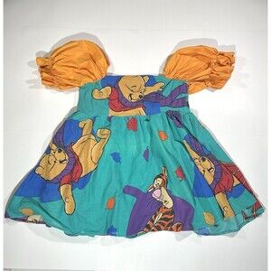 VTG 90s Disney Winnie Pooh Bed Sheets Colorful Dress Puff Sleeve Womens XXL READ